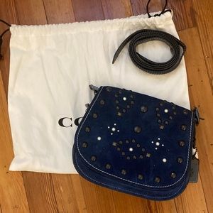 Small blue suede Coach cross-body or shoulder bag with studs